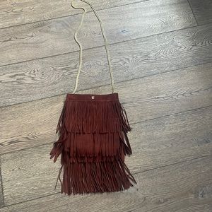 Vince Camuto, rusty brown fringe, suede purse